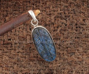 Pendentif en labradorite naturelle sculptée vintage en gros, bijoux en argent sterling 925 avec pierre précieuse, éclat bleu, sertissage clos fait main - Product Image 3