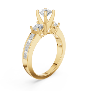 Anillo de Compromiso con Diamante Sintético de Corte Brillante, Cultivado en Laboratorio, Color E, Certificado IGI, Oro para Mujer, 10 Piedras Laterales, Lujoso para Boda o Fiesta - Product Image 4