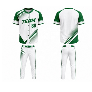 Ensemble de maillots de baseball d'équipe blanc et vert sublimé à manches courtes avec pantalon pour hommes adultes toutes saisons anti-humidité - Product Image 1