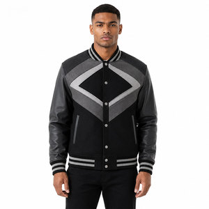 Chaqueta Letterman Negra y Gris de Estilo Fresco, Diseño Moderno con Paneles, Prenda Cómoda de Moda Urbana - Product Image 1