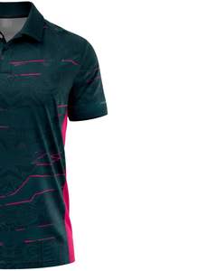 Camisa Polo para Hombre en Verde Azulado Oscuro y Rosa, Manga Corta, Estampado Gráfico, Ropa Deportiva Informal, Transpirable, de Poliéster, para Golf, Tenis y Entrenamiento - Product Image 4