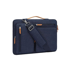 Porte-documents pour ordinateur portable en toile noire personnalisée avec fermeture à glissière et bandoulière réglable, modèle AS-LB-061 pour hommes - Product Image 1