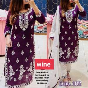 BORDADO DE ALGODÓN RAYÓN MÁS SELECCIONADO TRABAJO FONDO SUPERIOR CON VINO DUPATTA - Product Image 1