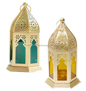 Linterna decorativa de Ramadán recubierta de polvo dorado personalizada disponible, linterna de vela de Metal personalizada para decoración navideña, linterna de mesa - Product Image 3