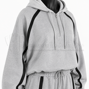Ensemble de survêtement 2 pièces pour femme, gris, avec sweat à capuche et pantalon de survêtement à jambes larges, rayures contrastées, style streetwear décontracté, ensemble assorti, vente en gros - Product Image 6