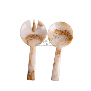 Juego de cucharas para servir ensalada de resina clásica y elegante, utensilios de cocina y servidor de ensalada de Color amarillo pálido de alta calidad de la India - Product Image 6