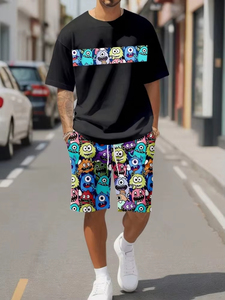 Summer Set Cute cartoon print summer casual men suit urban fashion street short sleeved top and shorts casual Sunny Days - Product Image 6
