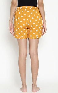 Women's Yellow Polka Dot Knitted Cotton Shorts With Ruffles <b>Elastic</b> Waist Mid Rise Casual Regular Fit - Product Image 1