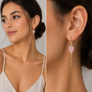 Rose Quartz & Zircon 925 Sterling Silver <b>Balloon</b> Shape 18K Gold Plated Trendy Party Crystal Earrings for Women Jewellery Gift - Product Image 6