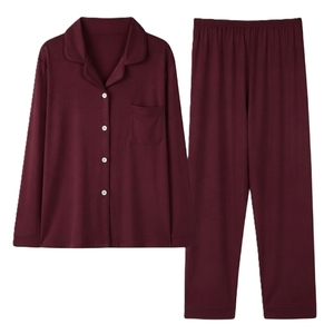 Conjunto de Pijama para Mujer, Manga Larga, Dos Piezas, Color Sólido, Spandex/Algodón, Transpirable, Cintura Elástica, Ropa de Estar por Casa, Personalizable - Product Image 1