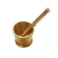 Bold Blossom Brass Mortar Pestle Set Unpolished Manual Spice <b>Grinder</b> <b>Herb</b> Mallet Food Grade Dishwasher Safe Made in India - Product Image 4