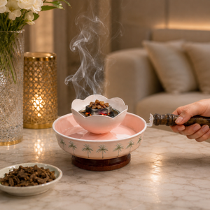 Handmade Pink Mabkhara Metal Incense Burner with Wooden Handle Palm Tree Design for <b>Bakhoor</b> <b>Oud</b> Mobkhar - Product Image 4