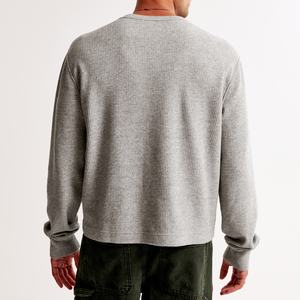 Camisetas de gran tamaño suaves de moda para hombres Jersey de cuello redondo Top en algodón pesado Waffle reciclado Diseño térmico Técnica lavada - Product Image 3