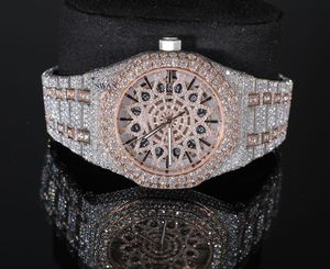 Montre de luxe automatique entièrement sertie de moissanite pour homme, mouvement à quartz, cadran large en or jaune, verre saphir, chronographe, étanche - Product Image 1