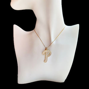 Collar con Colgante de Letra P, Chapado en Oro de 18K, Acero Inoxidable, Corte Ovalado, Diamante Certificado IGI, Engaste Pavé, Unisex, Clásico, para Boda - Product Image 4