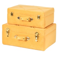 Ensemble de coffres de rangement décoratifs en velours ocre, avec poignée en similicuir, pour couvertures, vente en gros