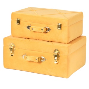 Wholesale Ochre Velvet Upholstered Decor Trunk Set Leatherette Handle <b>Blanket</b> Storage <b>Box</b> - Product Image 6