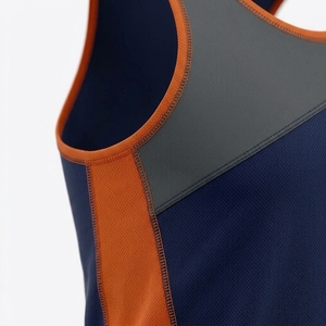 Wholesale Men Color Blocked Sleeveless Tank <b>Top</b> O-Neck Sporty Knitted Quick Dry Polyester Training Wear - Product Image 3