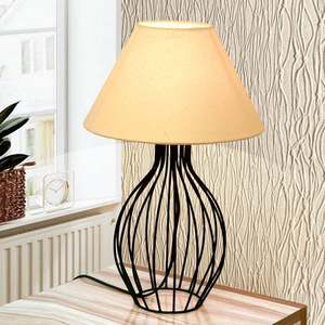 Modern Metal Table Lamp Fabric Drum Shade Black Wire Base <b>Bedside</b> <b>Reading</b> <b>Light</b> - Product Image 4