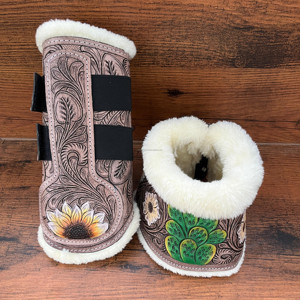 Botas y abrigos ingleses de caballo con diseño de girasol de cuero de vaca hecho a mano occidental, accesorios de caballo suave de cuero genuino - Product Image 2