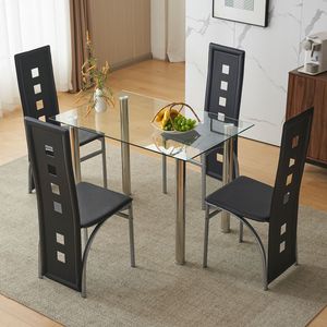 Set da Pranzo in 4 Pezzi Nero con Piano in Vetro Temperato e Sedie Comode per Cucina o Sala da Pranzo - Product Image 2