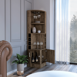 DEPOT E SHOP Egina Mobile Bar Marrone Scuro con Due Cassetti, Otto Scomparti per Bottiglie e Due Grandi Ripiani Aperti - Product Image 2