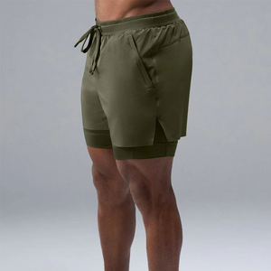 Summer Men's Running Double <b>Layer</b> Basketball Mesh Zipper Pocket Custom Logo Mesh 2-in-1 Shorts - Product Image 3