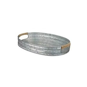 Bandeja Decorativa Redonda de Metal de Alta Calidad con Asas de Madera, Estilo Industrial, Acabado Galvanizado, para Decoración del Hogar - Product Image 3