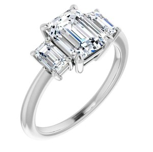 Trio <b>Emerald</b>-Cut Moissanite Geometric <b>Ring</b> 925 Sterling <b>Silver</b> Gold Plated Certified Three Stone Luxury Engagement Wedding - Product Image 3