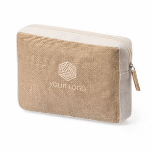 Pochette cosmétique en jute laminée avec fermeture éclair 23x16x3.5cm, soufflet en coton, logo personnalisé, sacs de maquillage et de toilette, vente en gros, OEM, marque privée - Product Image 4