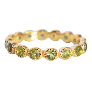Classic S925 Sterling Silver 18K Gold Plated Peridot Gemstone Eternity Band <b>Ring</b> Bezel Setting Unisex Everyday Wear Fine Jewelry - Product Image 1