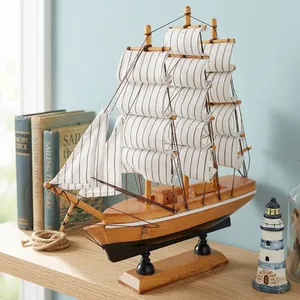 Modèle de bateau artisanal en bois, décoration nautique pour la maison, le bureau, la table, décoration marine - Product Image 5