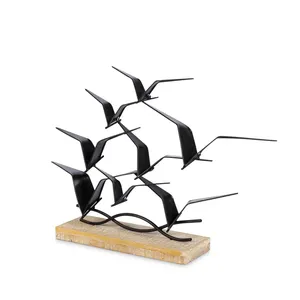 Sculpture d'oiseau en fer artisanale, art animal abstrait, décoration pour l'intérieur, artisanat métallique, design soudé sur base en bois - Product Image 2