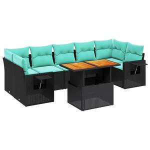 Set di divani da giardino in polyrattan nero da 8 pezzi con cuscini, eleganti mobili da esterno - Product Image 2