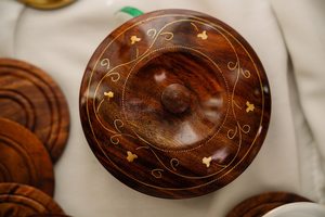 Wood <b>Coaster</b> Round Shape Simple and Classy Acacia Wooden <b>Drink</b> <b>Coasters</b> in Dark Brown - Product Image 2