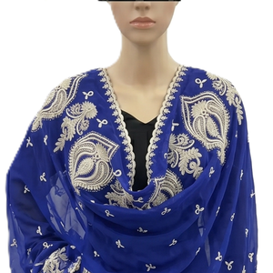 Women's Blue <b>Chiffon</b> Shawl Floral Rhinestone Embroidered Lightweight Breathable Ethnic <b>Scarf</b> Daily Outdoor Wear Hijab Wrap - Product Image 1