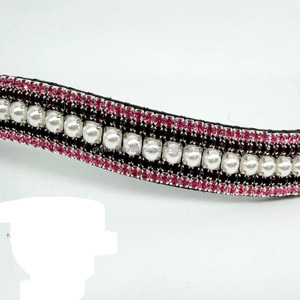 Banda de ceja de caballo de cuero inglés negro con forma de onda de último diseño con cadena de metal de pedrería de perlas de cristales multicolores de cinco filas - Product Image 3