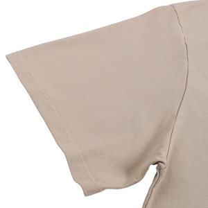 T-shirt personnalisé pour homme, coupe ample beige, en coton épais kaki, épaules tombantes, uni, coupe droite, streetwear, vente en gros - Product Image 3