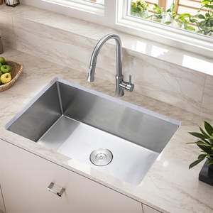 Fregadero de cocina de acero inoxidable hecho a mano, de un solo tazón, lavabo profundo, resistente a los arañazos, perfecto para cocinas funcionales - Product Image 5