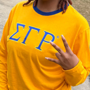 Camiseta Personalizada SGRHO de Manga Larga para Mujer, con el Logotipo de la Hermandad Griega Sigma Gamma Rho, Cuello Redondo, Informal, de Algodón, Venta al Por Mayor - Product Image 2