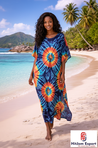 Printed Women Beach <b>Kaftan</b> Dress Loose Fit <b>Summer</b> Style Silk Cotton Rayon Polyester Bulk Manufacturing Supply - Product Image 5