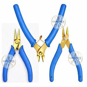 LUMINEX IMPEX Blue Gold Jewelry <b>Pliers</b> <b>Set</b> Fine/Short Nose Precision Cutter Stainless Steel Jewelry Making Tools DIY Rolling - Product Image 1