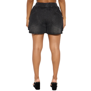 <b>Women's</b> Black <b>Denim</b> <b>Cargo</b> <b>Shorts</b> High Waist Casual Utility Regular Fit Raw Hem Fashion Streetwear Summer Breathable Quick Washed - Product Image 2
