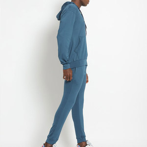 Ensemble de survêtement à capuche pour homme, bleu uni, manches longues, fermeture éclair sur le devant, vêtements décontractés, saison printemps, coupe régulière avec poches latérales - Product Image 3