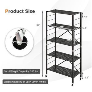 Adjustable 5 Tier <b>Shelves</b> with Wheels <b>for</b> Garage <b>Kitchen</b> or Balcony Use - Product Image 5