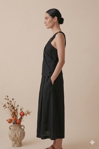 Vestido Mini de Lino sin Mangas para Mujer, Cuello en V, Corte Holgado, Cintura Natural, Color Sólido, Tejido Transpirable, Uso Diario, Estilo Vintage - Product Image 3