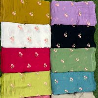 Tissu tricoté chaîne en viscose Chanderi, fantaisie, brodé, dentelle Honey, doux, transparent, poids moyen, densité 180x120