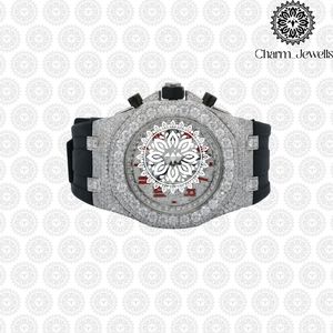 Montre de luxe pour homme Charm Jewells en acier inoxydable, boîtier de 40 mm, mouvement mécanique, accents de diamants, bracelet en cuir, étanche 10 bars - Product Image 3
