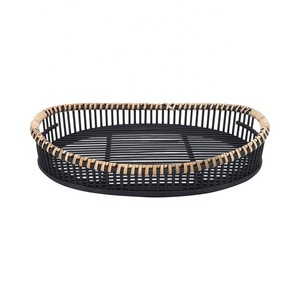 Bandeja de mimbre para servir comida, accesorio hecho a mano de varios tamaños, bandejas de restaurante usadas con asas, embalaje con logotipo personalizado, fabricante de Vietnam - Product Image 1