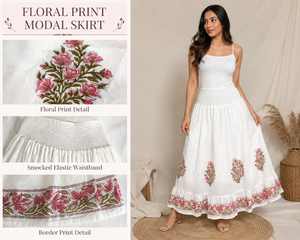 Jupe longue en coton smockée à taille élastique, à volants, style bohème décontracté, imprimé géométrique indigo bleu marine, en tissu, vente en gros - Product Image 2